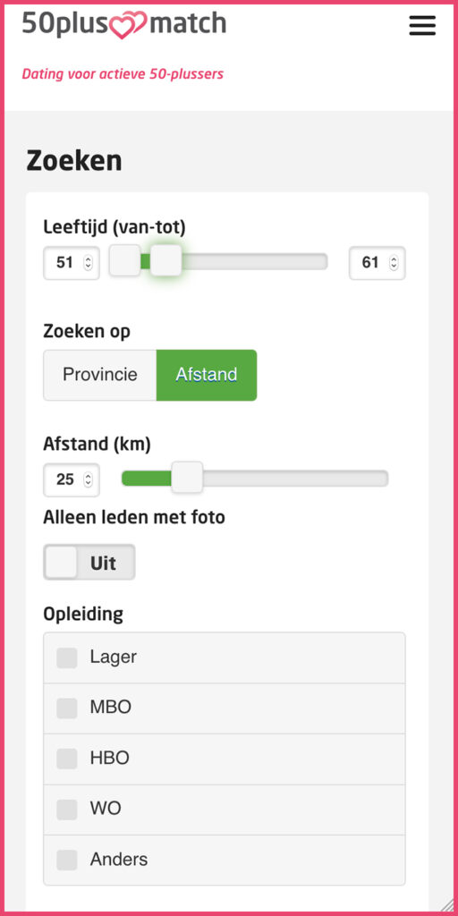zoekfunctie 50plusmatch