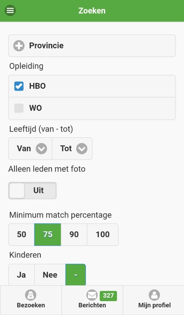 zoekfunctie match4me.be app